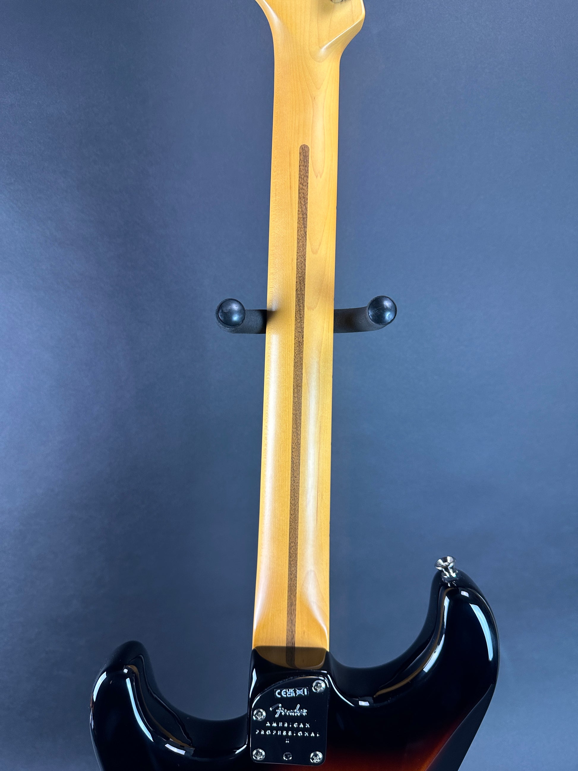 Back of neck of Used 2023 Fender American Pro II Stratocaster Maple 2 Tone Sunburst.