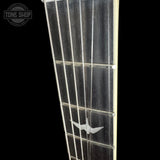 Headstock of Used PRS SE Hollowbody Standard Fire Red Burst.