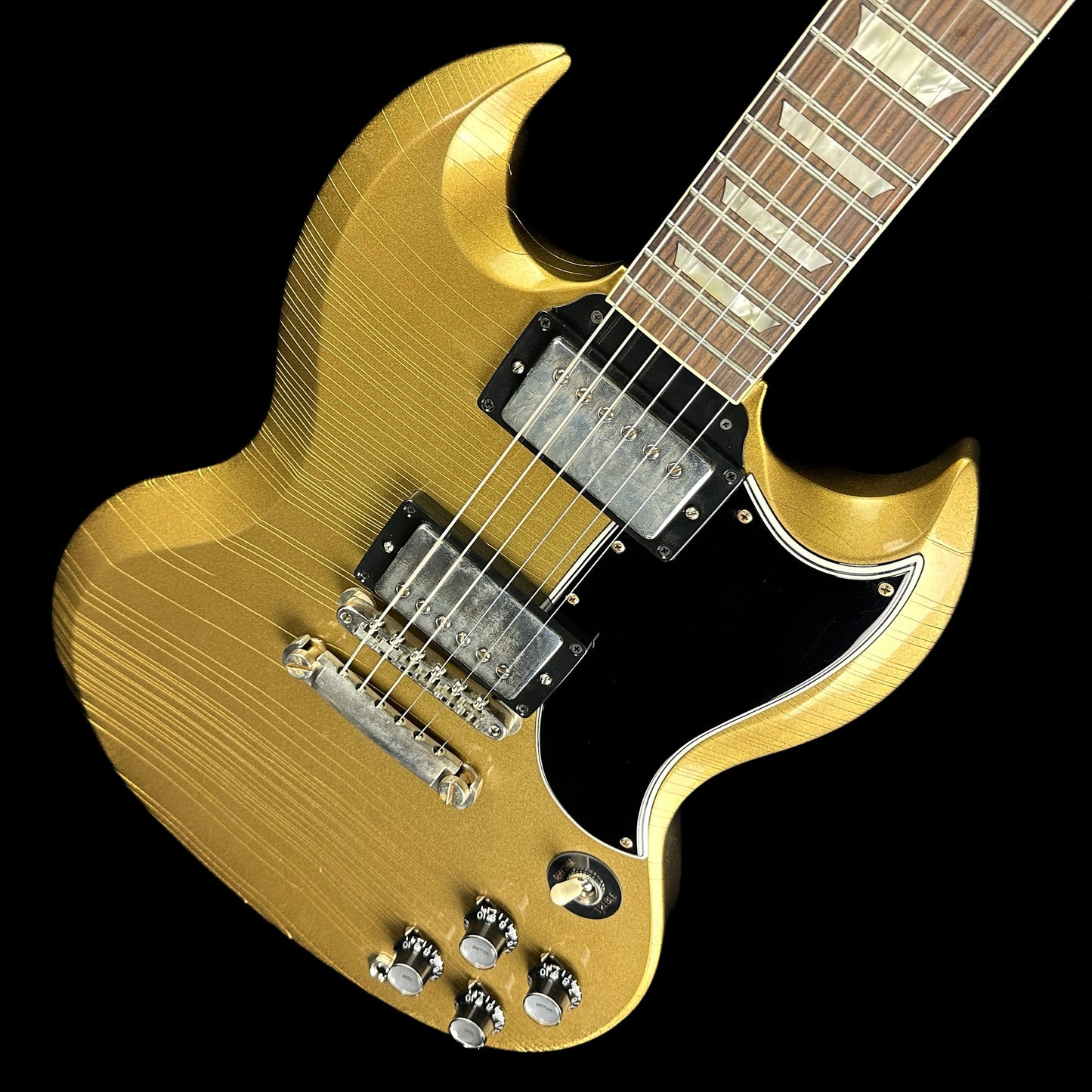 Front angle of Gibson Custom Shop M2M 61 SG Standard Double Gold Stop Bar Murphy Lab Ultra Light Aged.