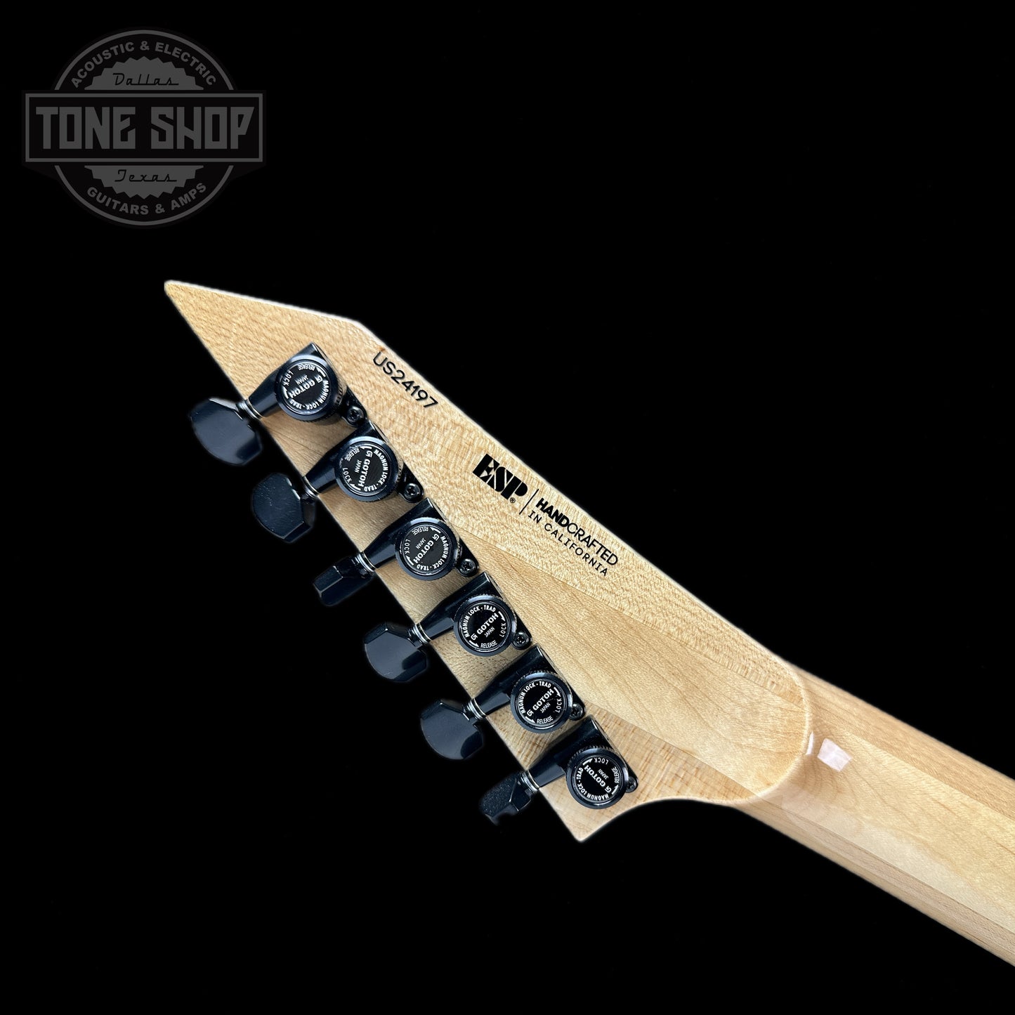 Back of headstock of ESP USA M1 NTB FR Hellfire.