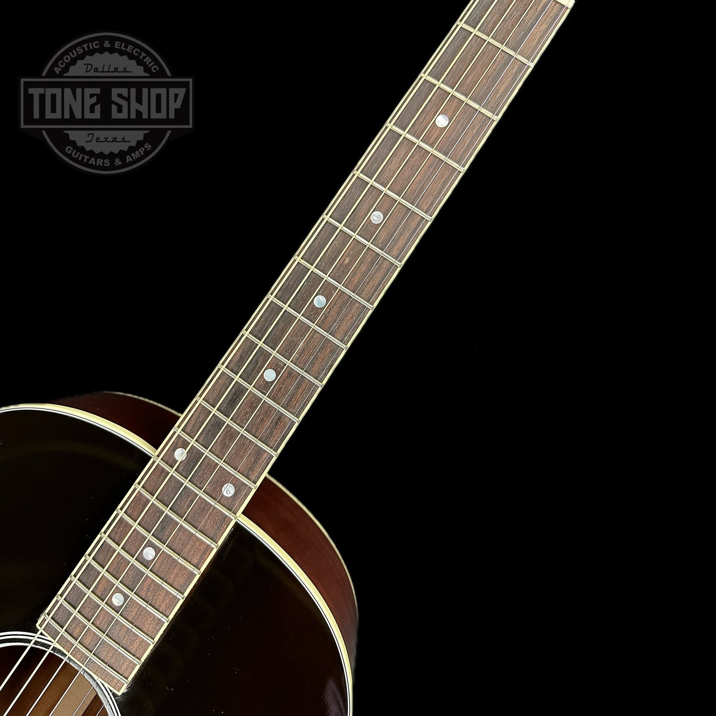 Fretboard of Used Gibson Custom Shop Keb Mo 3.0 Vintage Sunburst.