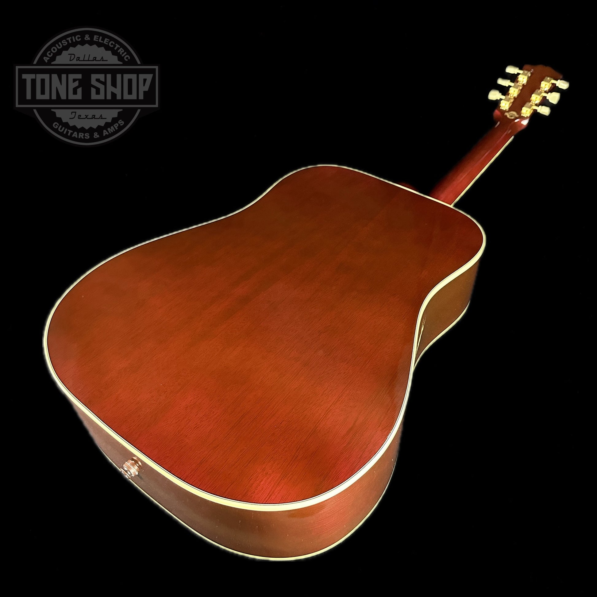 Back angle of Gibson Custom Shop M2M Hummingbird Original Wine Red.