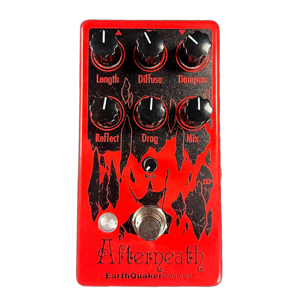 Front of EarthQuaker Devices Afterneath V3 Tone Shop Custom Candy Apple Red