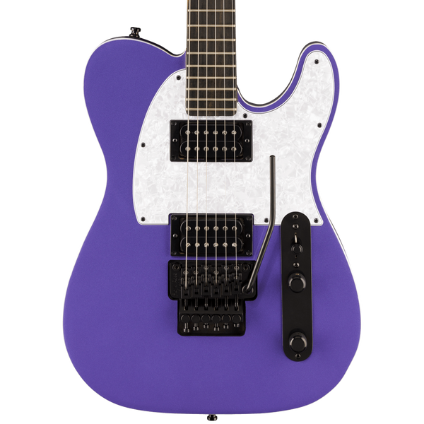 Front Body photo of Fender Limited Edition Player Fusion Telecaster HH Floyd Rose Ebony Aura Metallic against a white background. 