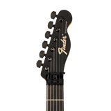 Front Headstock photo of Fender Limited Edition Player Fusion Telecaster HH Floyd Rose Ebony Aura Metallic against a white background.