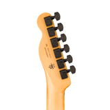 Back of headstock of the Fender Limited Edition Player Fusion Telecaster HH Floyd Rose Ebony Aura Metallic against a white background.