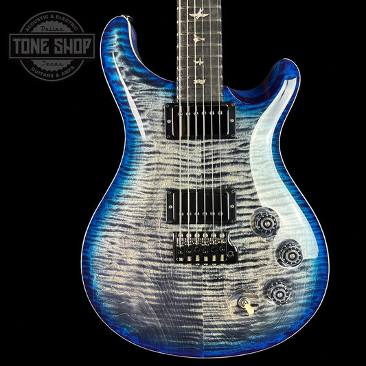 Front of PRS Wood Library DGT Charcoal Blue Burst 10 Top Stained Neck.