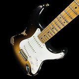 Front angle of Fender Custom Shop LTD 70th Anniversary 1954 Stratocaster Heavy Relic 2-Color Sunburst.