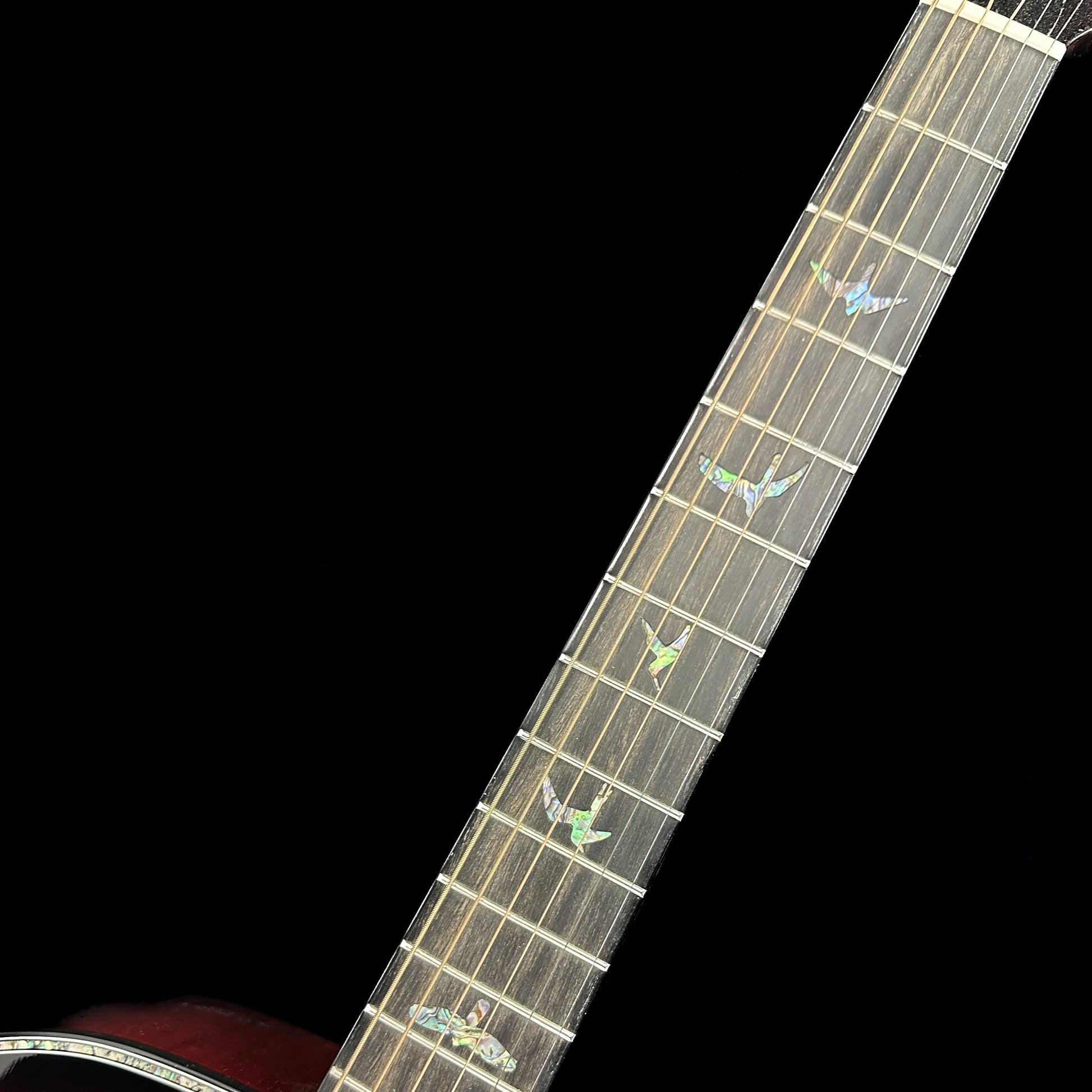 Fretboard of Used PRS SE Angelus A50E Fire Red Burst.