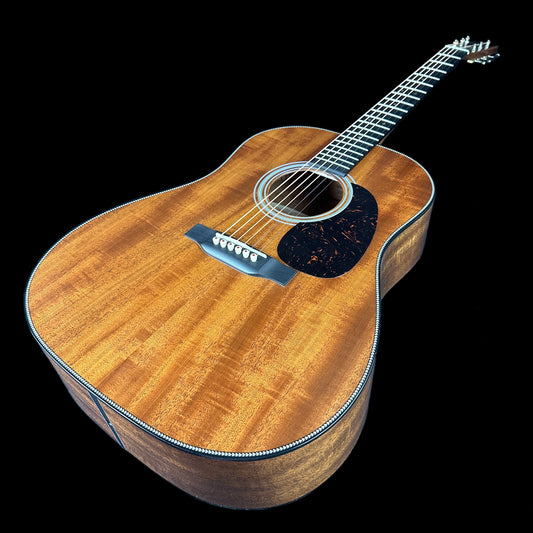 Front angle of Martin Custom Shop Sloped Shoulder Dread All Flamed Mahogany.