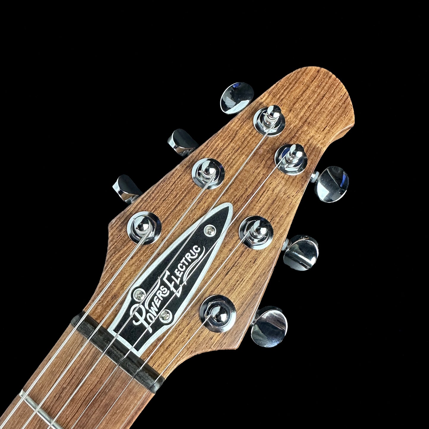 Front of headstock of Powers Electric A-Type Byzantine Gold  PF42.