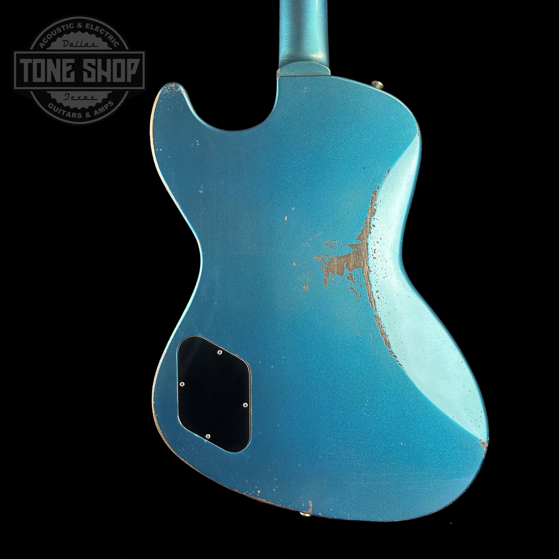 Back of body of Rock N Roll Relics Revenge Lake Placid Blue Med Aging.