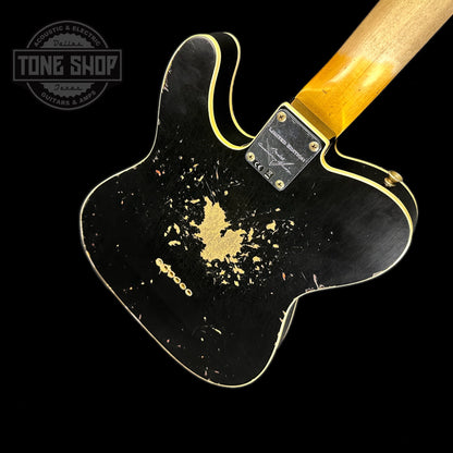 Back angle of Fender Custom Shop Limited Edition Reverse '60 Tele Custom Heavy Relic Aged Black Over 3 Color Sunburst.