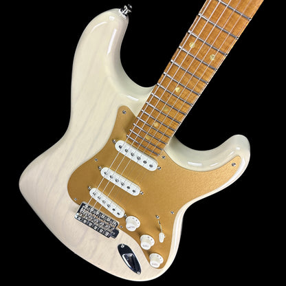 Front angle of Used Fender Custom Shop Stratocaster NOS Honey Blonde.