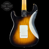 Back of body of Fender Custom Shop LTD 70th Anniversary 1954 Stratocaster Journeyman Relic 2-Color Sunburst.