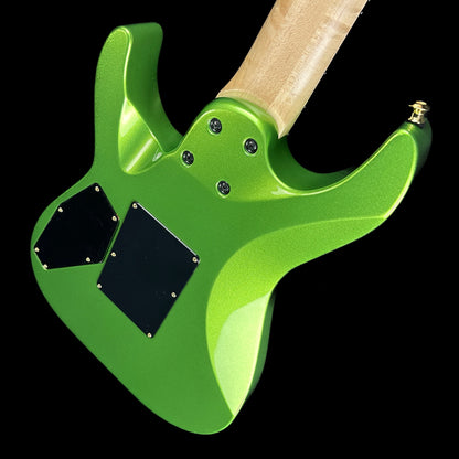 Back angle of ESP USA M-7 FR E GH SD Lizard Spit Green Metallic.