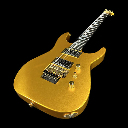 Front angle of Jackson Custom Shop SL2H Floyd Rose Frost Gold.