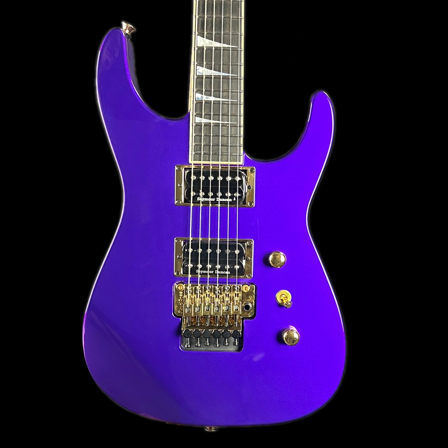 Front of body of Jackson Custom Shop SL 2H Floyd Rose Purple Metallic.