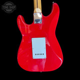 Back of body of Used Squier Stratocaster MIK Red (upgraded tuners, no trem bar) TSS7626.