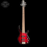Full frontal of Used Squier by Fender MB-5 Modern Bass Black Cherry Burst.