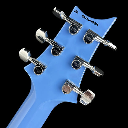 Back of headstock of PRS Paul Reed Smith S2 Standard 24 Mahi Blue.