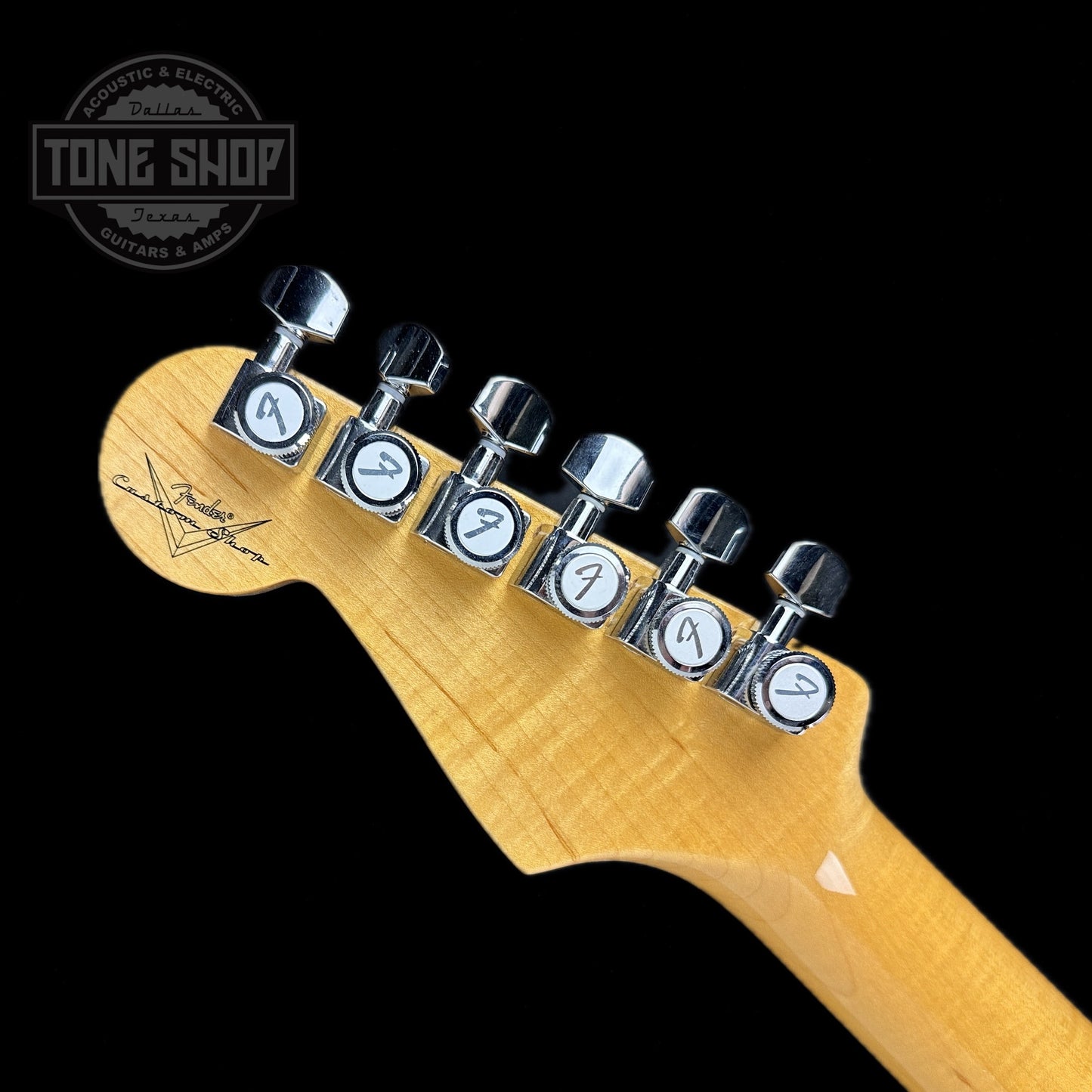 Back of headstock of Fender Custom Shop American Custom Stratocaster RW Crimson Transparent NOS.