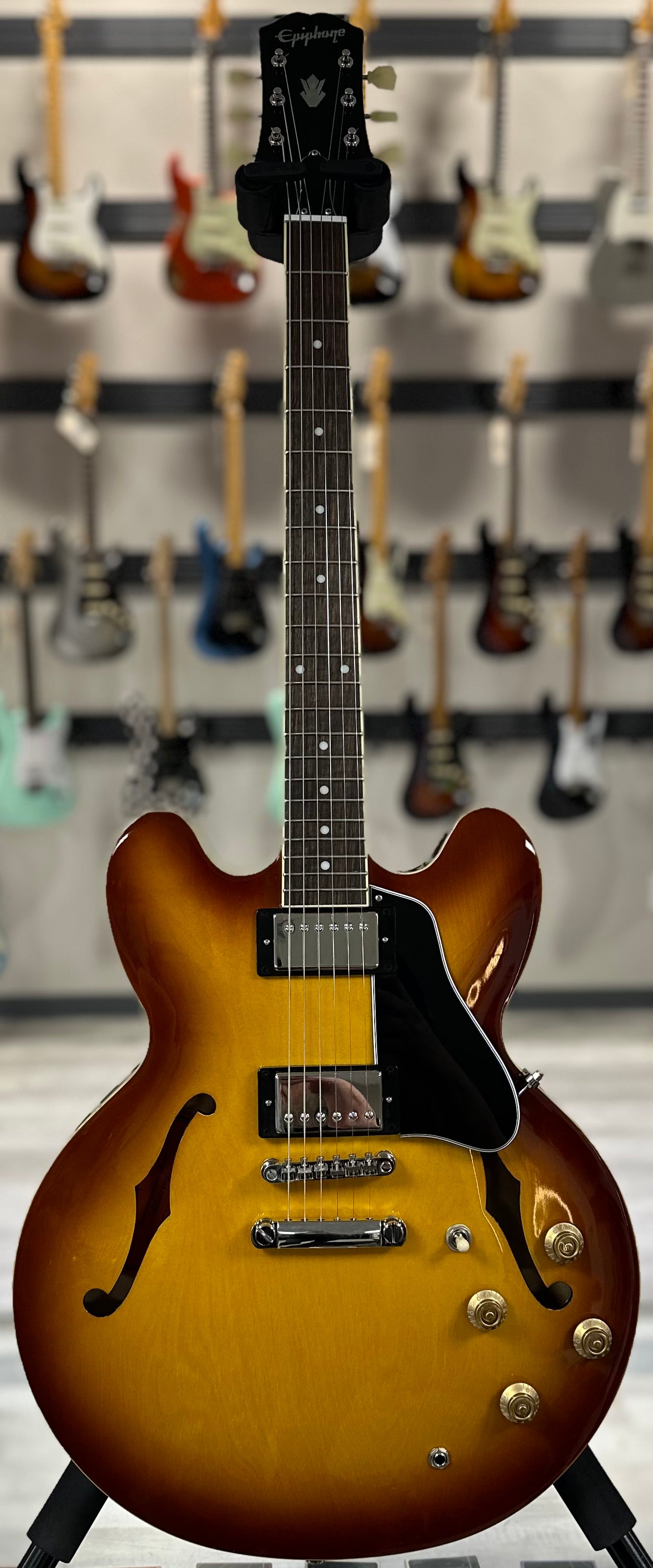 Full front of Used Epiphone Inspired By Gibson ES335 Iced Tea Burst TSS4003