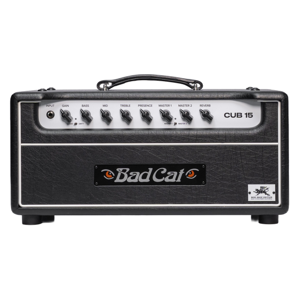 Front of Bad Cat Mod Shop Cub 15 Head 15w Dual EL84 Power Section.