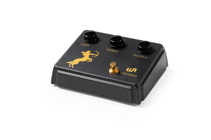 Front right angle of Warm Audio Centavo Limited Edition Black Out Overdrive Pedal.