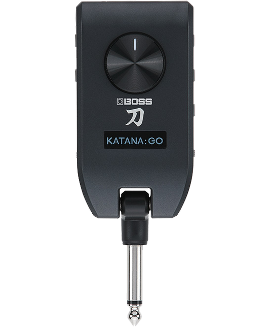 Top down of Boss KATANA:GO Personal Headphone Guitar Amplifier.