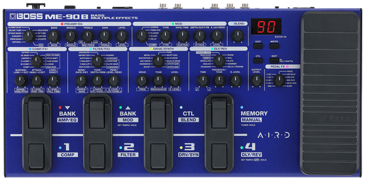 Top down of Boss ME-90B Bass Multi-effects Processor.