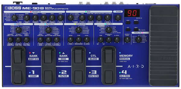 Top down of Boss ME-90B Bass Multi-effects Processor.