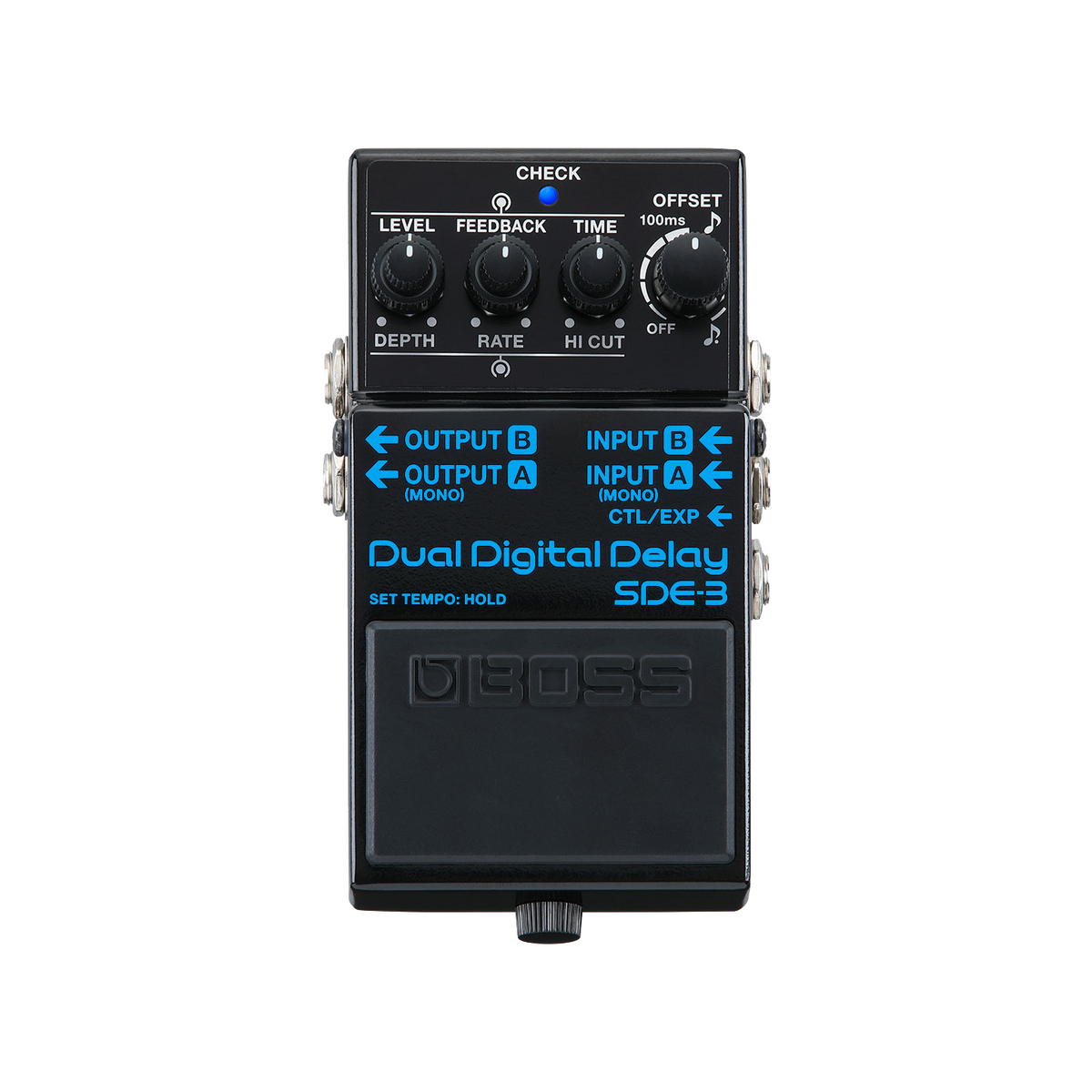 Top down of Boss SDE-3 Dual Digital Delay.
