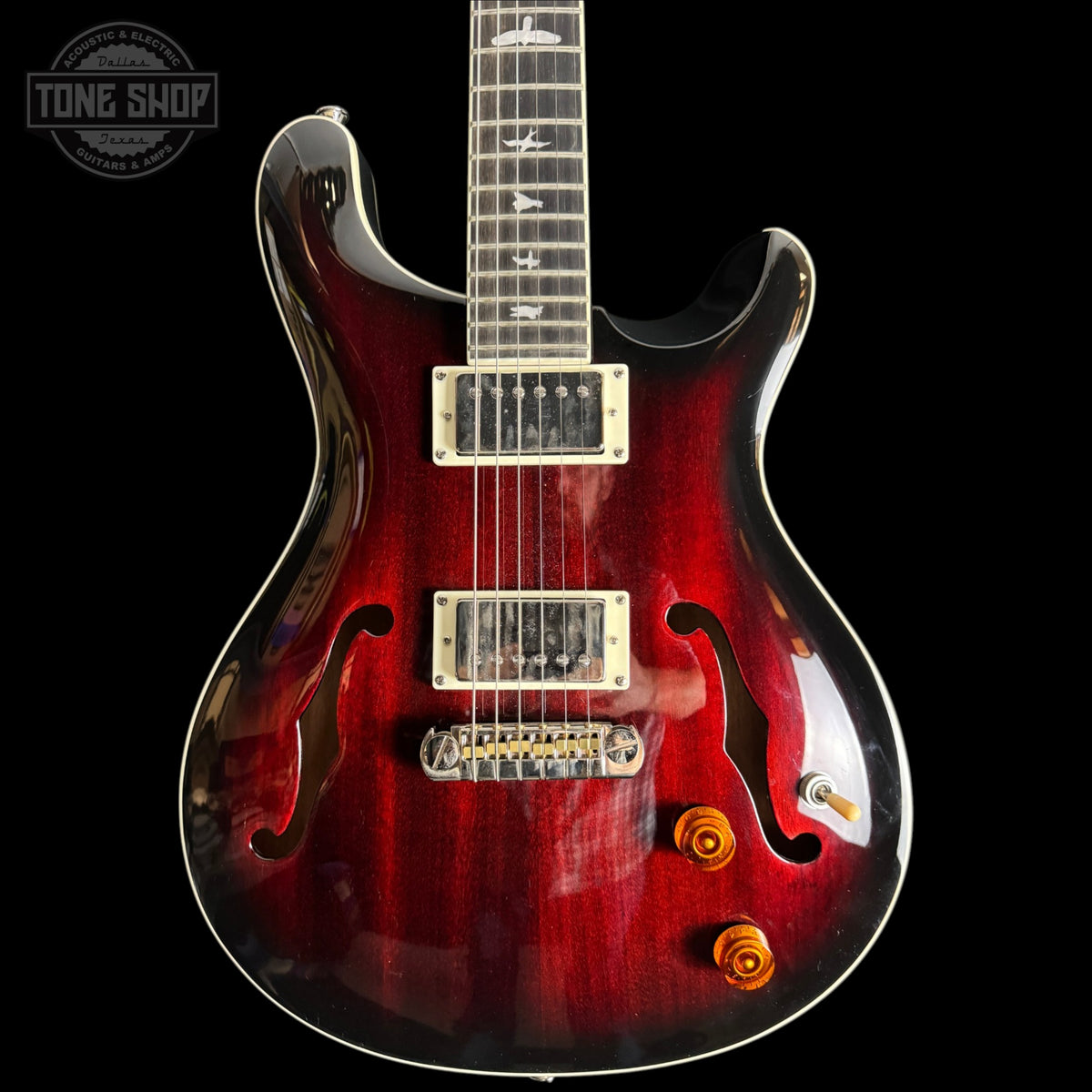 Front of Used PRS SE Hollowbody Standard Fire Red Burst.