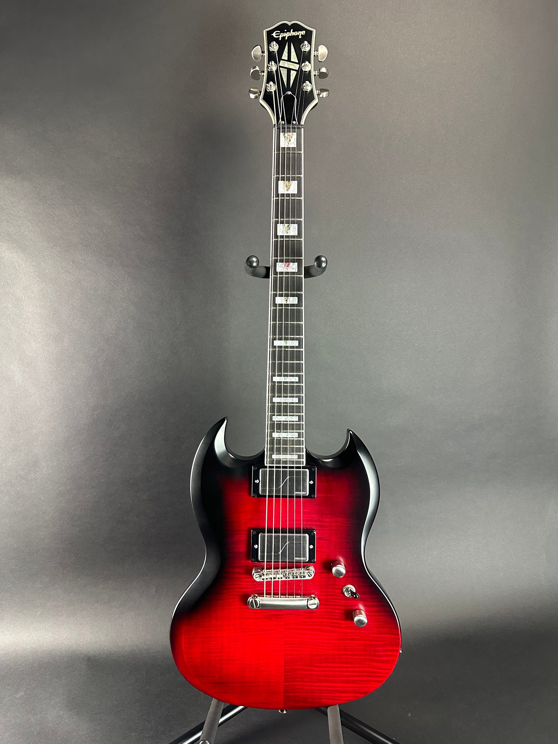 Full front of Used Epiphone SG Prophecy Red Tiger.