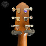 Back of headstock of Used 2013 Yamaha SLG200S Natural Silent Travel Guitar.