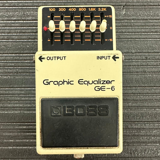 Top of Used Vintage 1980s Boss GE-6 Graphic Equalizer Silver Screw Black Label TSS3989