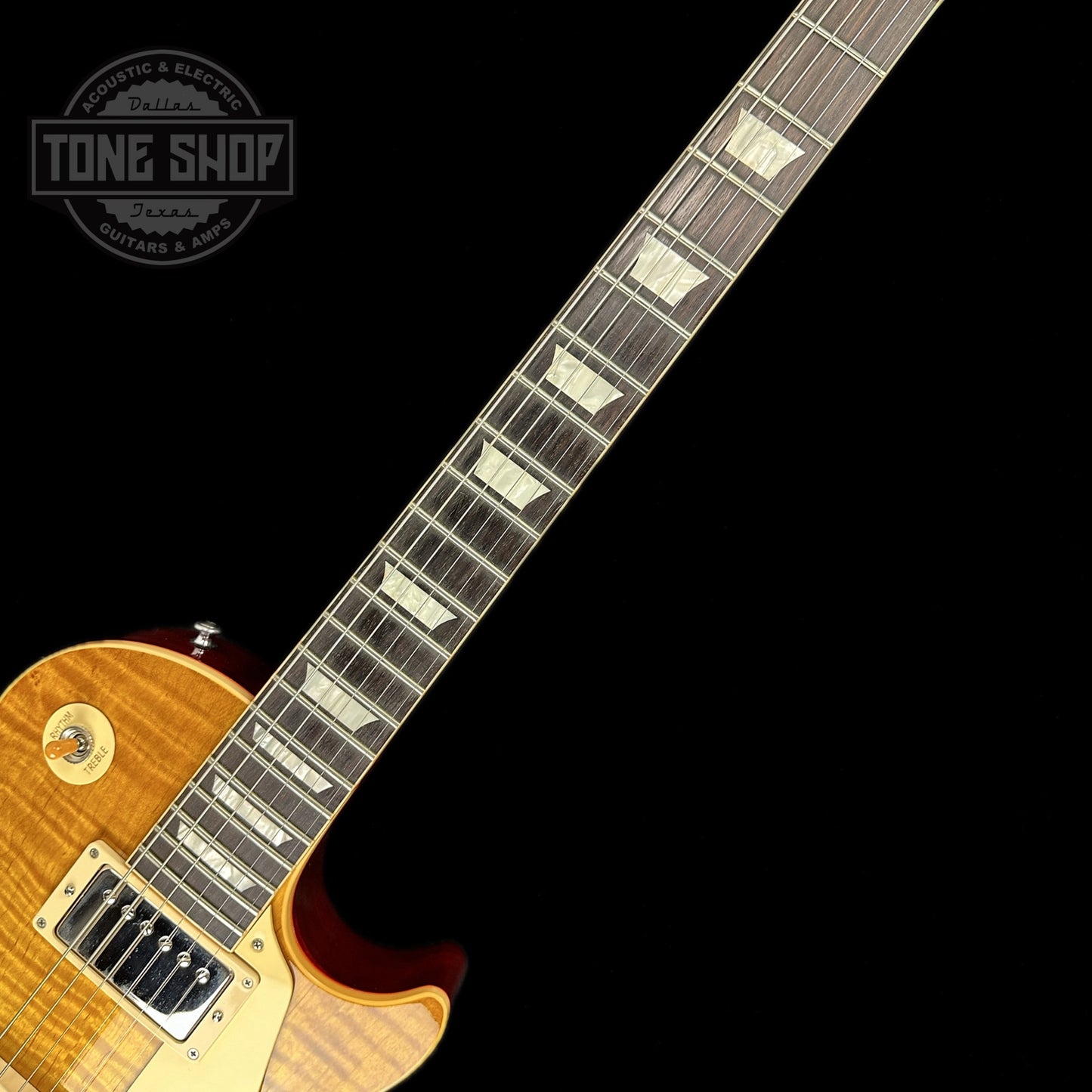 Fretboard of Used 2018 Gibson Custom Shop Wildwood Spec 1960 Les Paul Standard Reissue Lemon Burst.