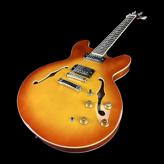 Front angle of Used Vintage VSA500HB Semi-hollow Gold Burst.
