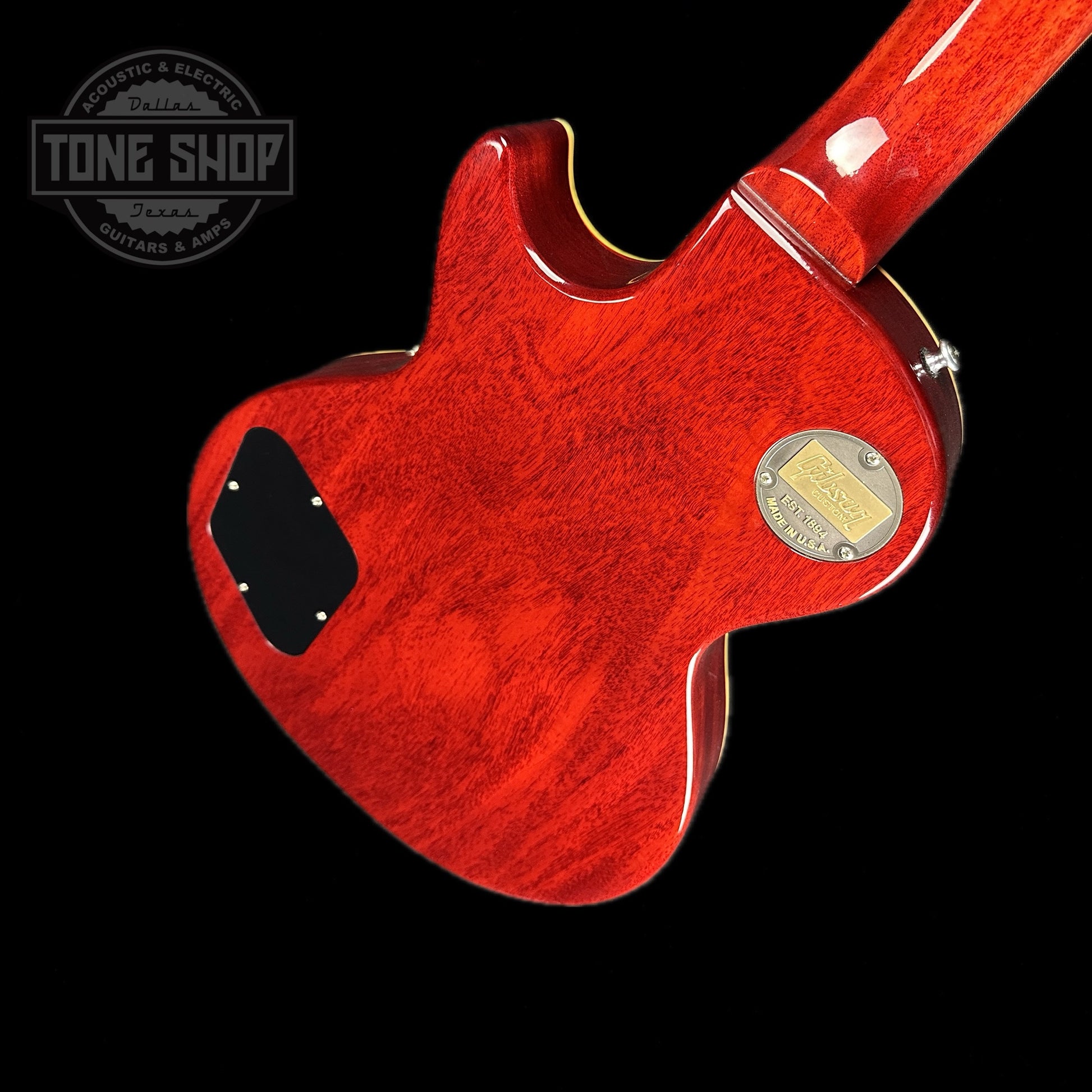 Back angle of Used 2018 Gibson Custom Shop Wildwood Spec 1960 Les Paul Standard Reissue Lemon Burst.