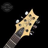 Front of headstock of PRS Paul Reed Smith CE24 Semi-Hollow Quilt Eriza Verde.