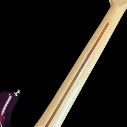 Back of neck of Used Fender Standard Stratocaster Left Hand Burgundy.