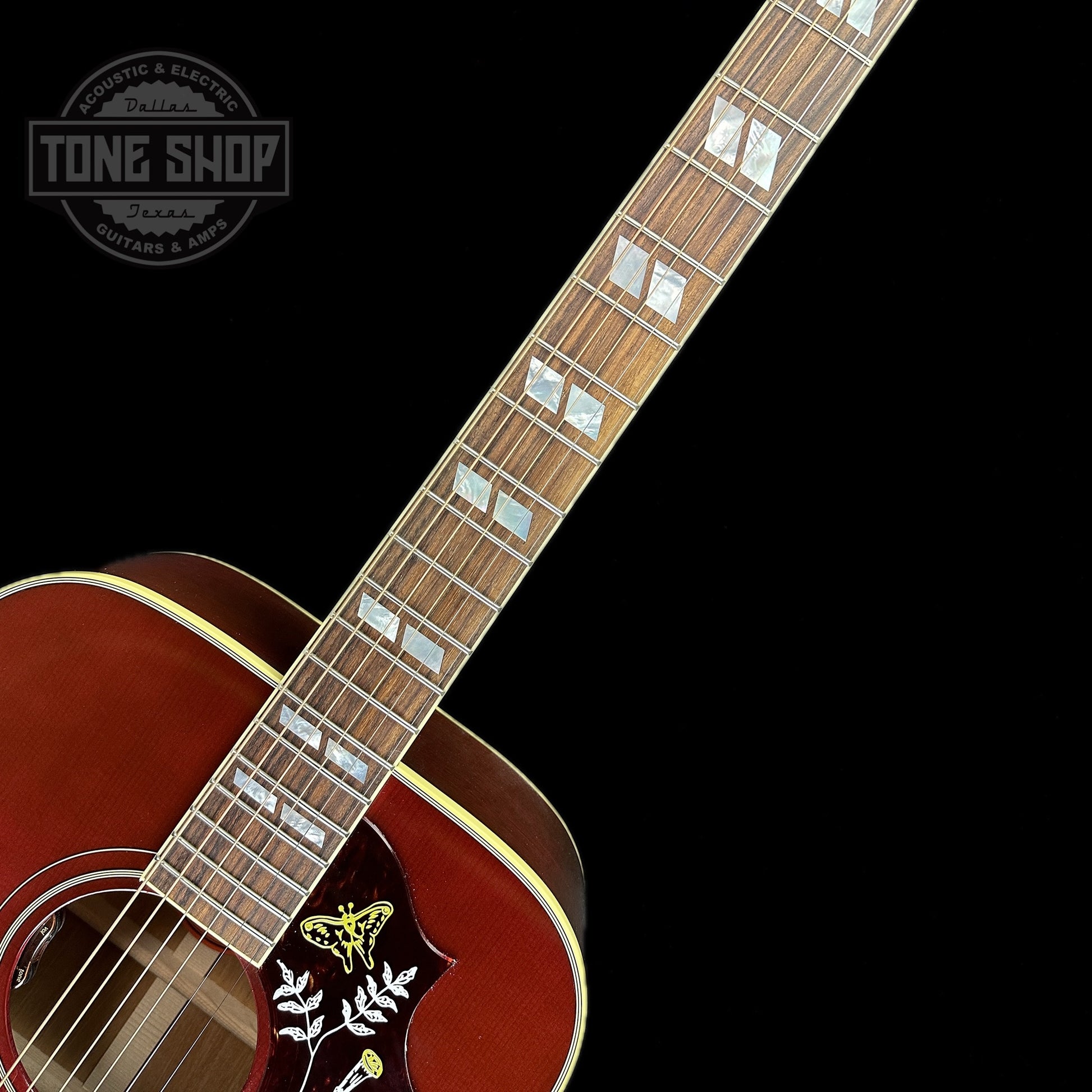 Fretboard of Gibson Custom Shop M2M Hummingbird Original Wine Red.