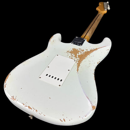Back angle of Fender Custom Shop Limited Edition '56 Strat Heavy Relic India Ivory.