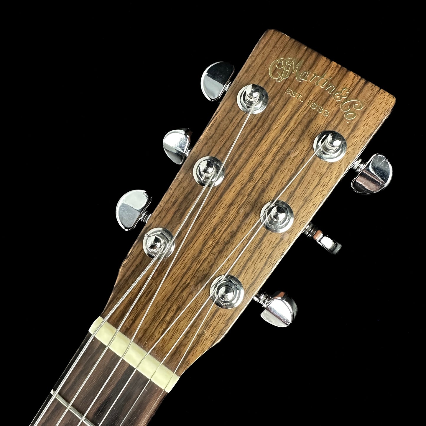 Front of headstock of Used 2001 Martin D-18P.