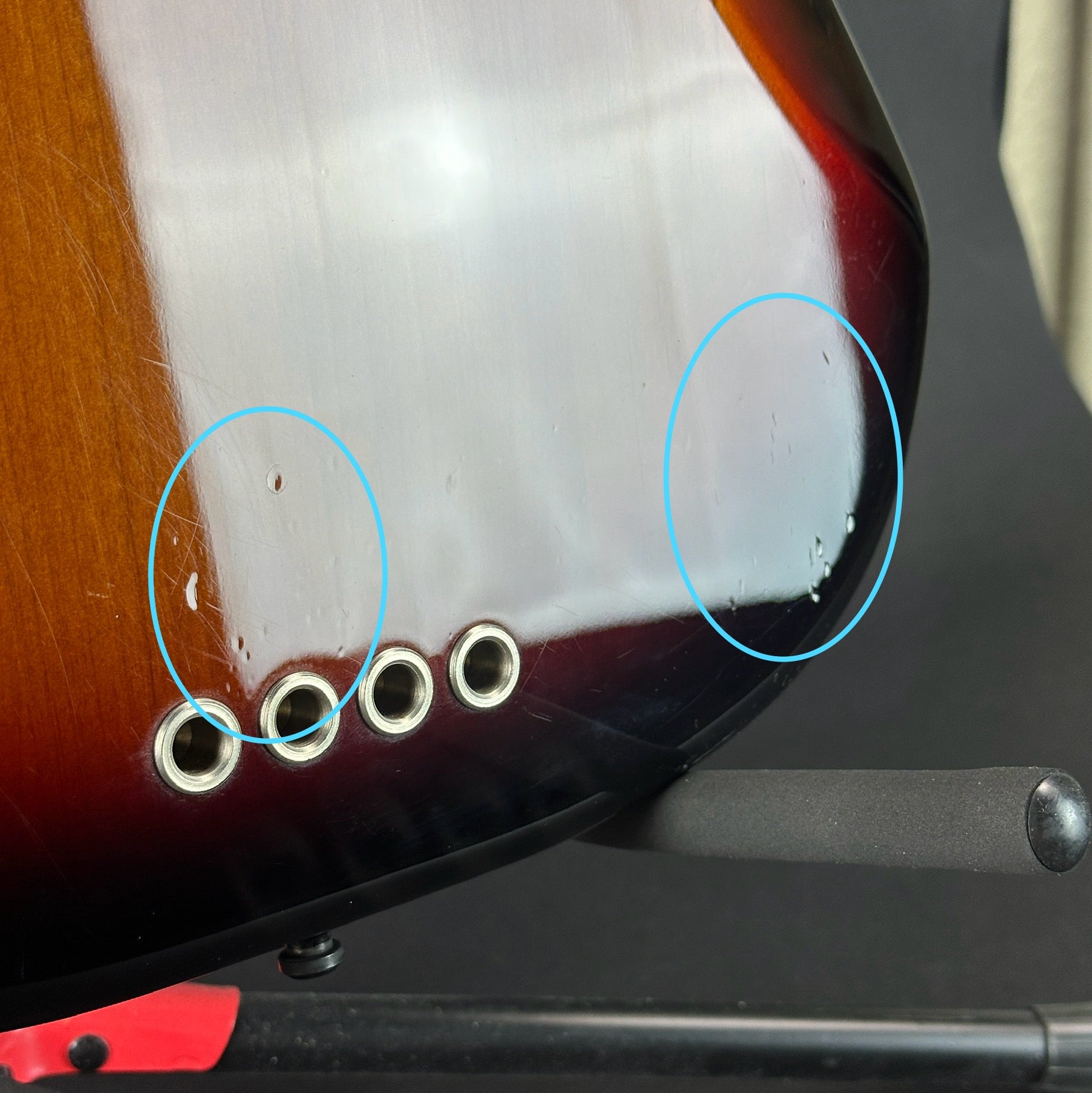 Dings on back of Used 2021 Fender American Pro II Precision Bass Sunburst.