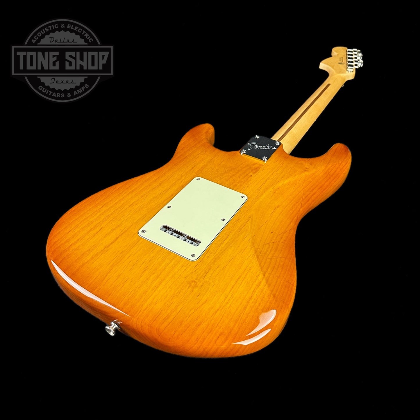 Back angle of Used 2021 Fender American Performer Strat Honeyburst.