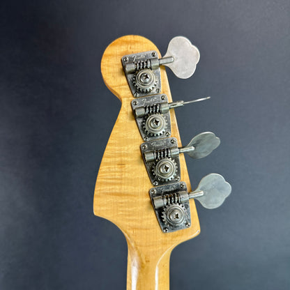 Back of headstock of Vintage 1978 Fender MusicMaster Bass.