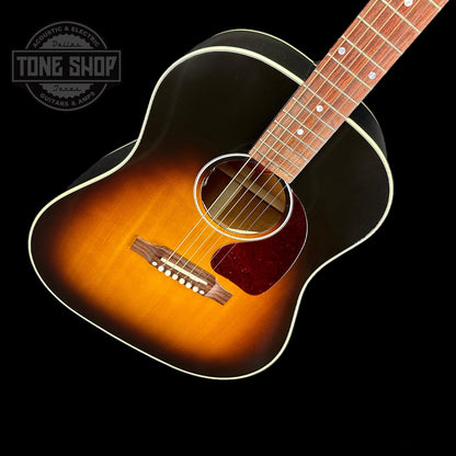 Front angle of Gibson Custom Shop M2M J-45 Long Scale Vintage Sunburst.