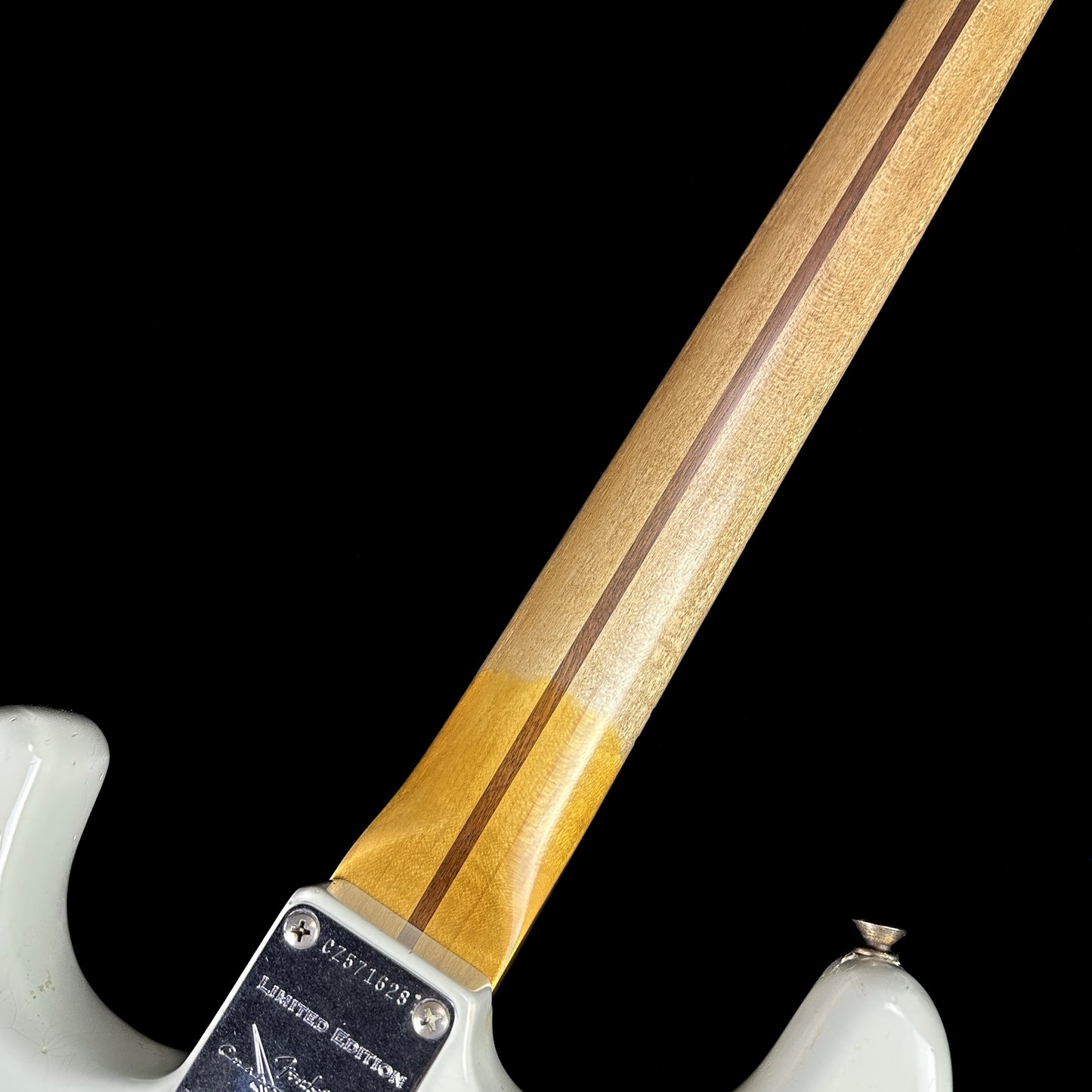 Back of neck of Fender Custom Shop Limited Edition '56 Strat Heavy Relic India Ivory.